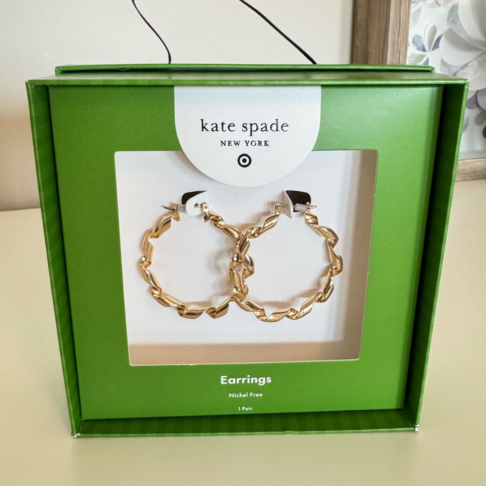 Kate Spade x Target Metal Ribbon Gold Hoop Earrings NWT - Picture 3 of 7